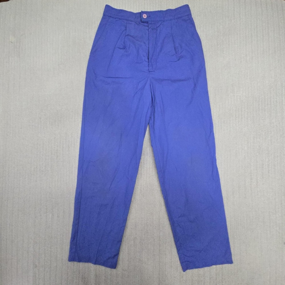 Vintage Garan Dress Pants Womens 8 Blue Pleated Tapered Twill Made USA 90s